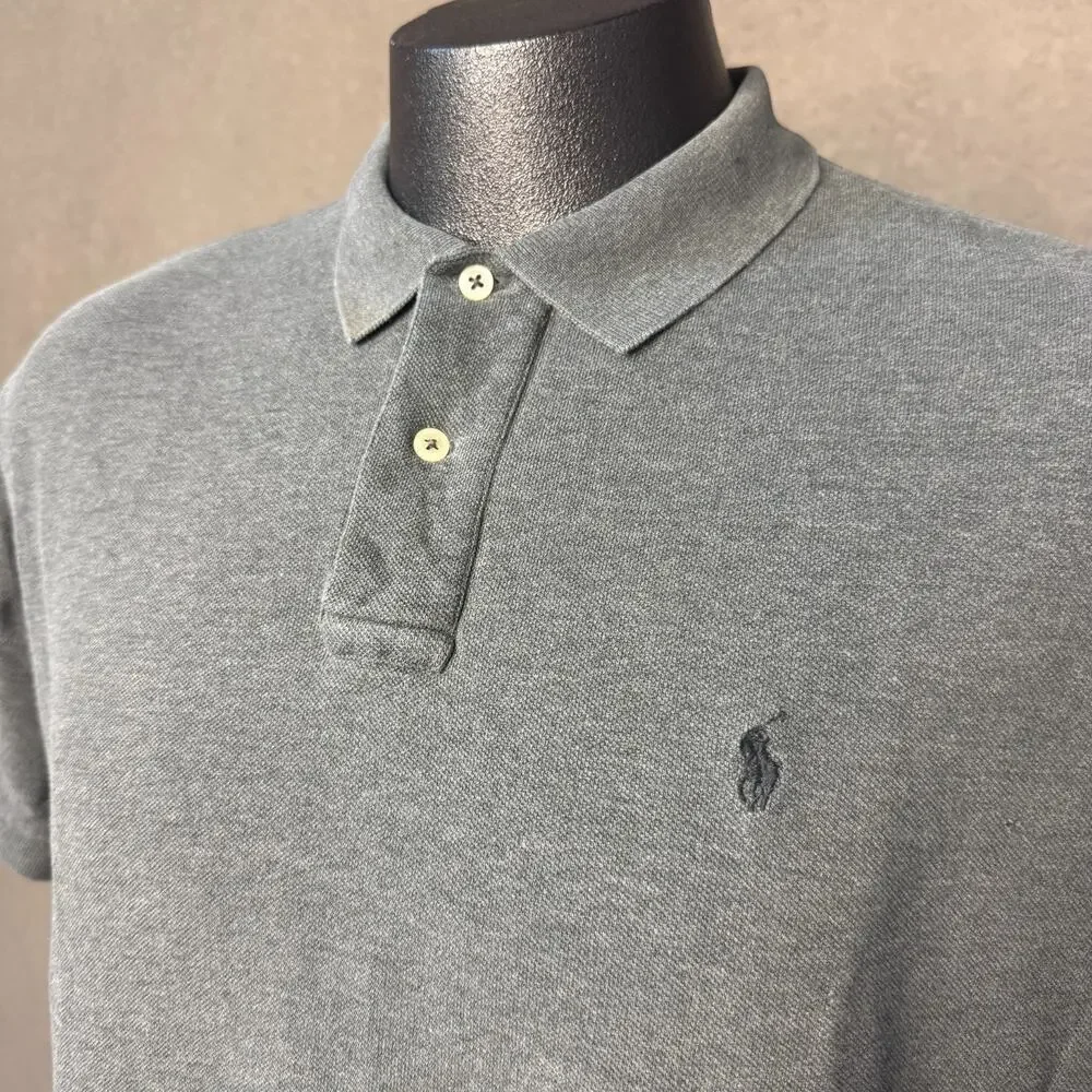 Vintage Ralph Lauren Polo Shirt Men Large Gray Pony Short Sleeve Rugby